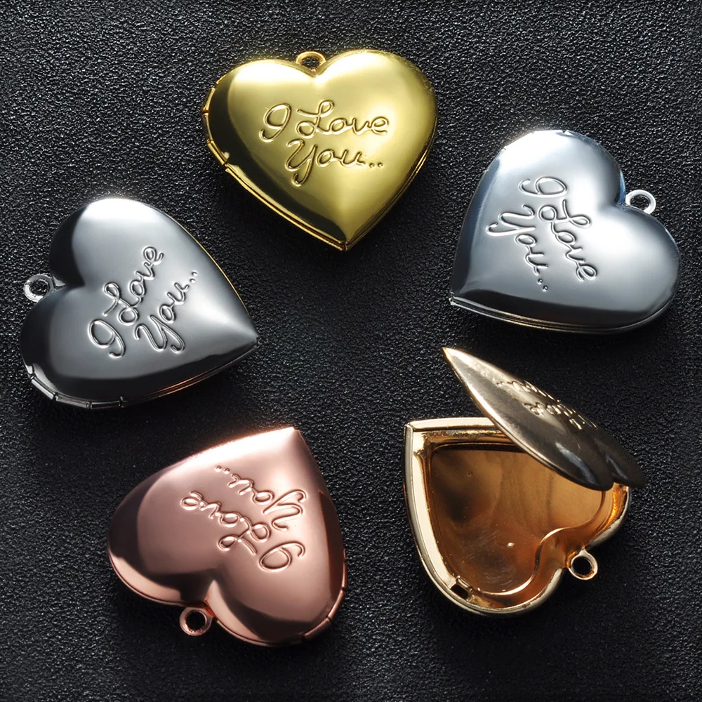 Stainless and Brass Engrave I Love You The  Heart Locket Pendant Necklace For Women Children Jewelry