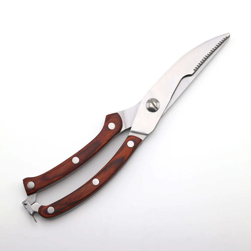 
25cm wooden handle kitchen scissors chicken bone scissors customized logo 