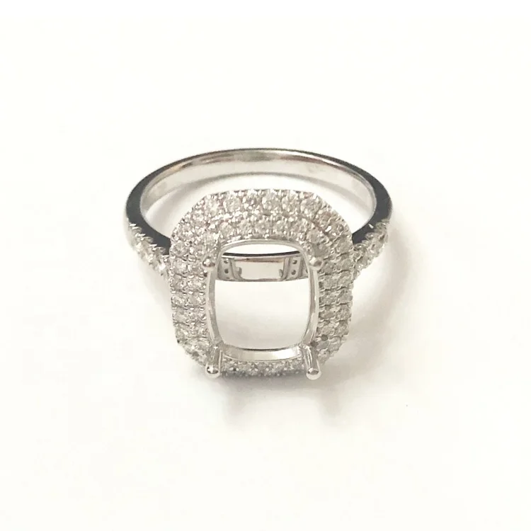 Wholesale Real 10K 14K 18K Platinum PT950 Solid Gold Halo Semi Mounting Empty Engagement Ring Setting Without Diamond Stones