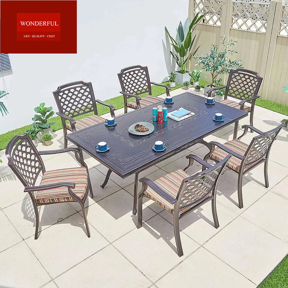 High quality sea beach dining set furniture outdoor garden  cast aluminum  dining table with chair