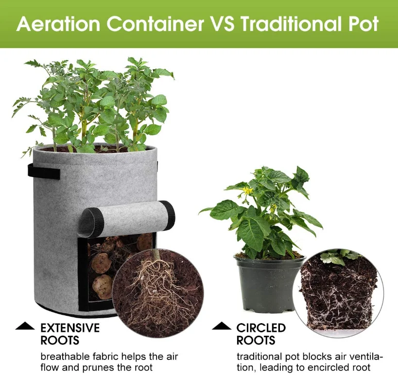 Custom Reusable Harvest Window Felt Potato Grow Bag Garden Raised Bed Felt Planter Pot With Handles