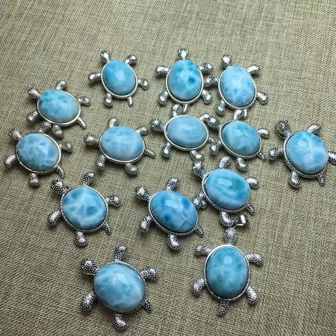 Hot selling Promotion Exquisite Natural Quartz turtle Shape larimar Pendant with S925 sliver