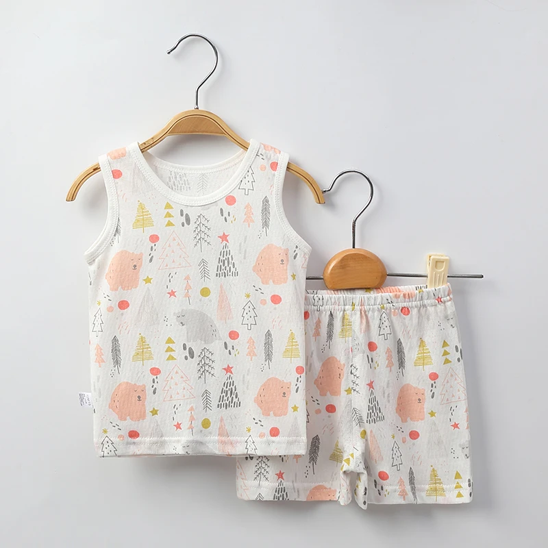 Летний комплект из жилета и шортов из 100% хлопка, комплекты одежды для новорожденных девочек и мальчиков, детская одежда