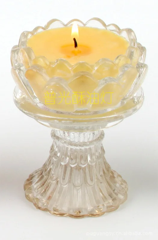 Religious lotus shape Buddha butter lamp candle glass lotus lamp candle jar