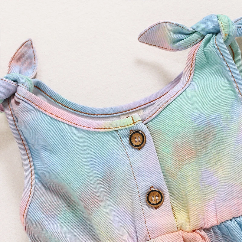 Wholesale Summer Newborn Infant Toddler Clothes Princess Leisure Birthday Party Baby Girls Tie dye Denim Dress