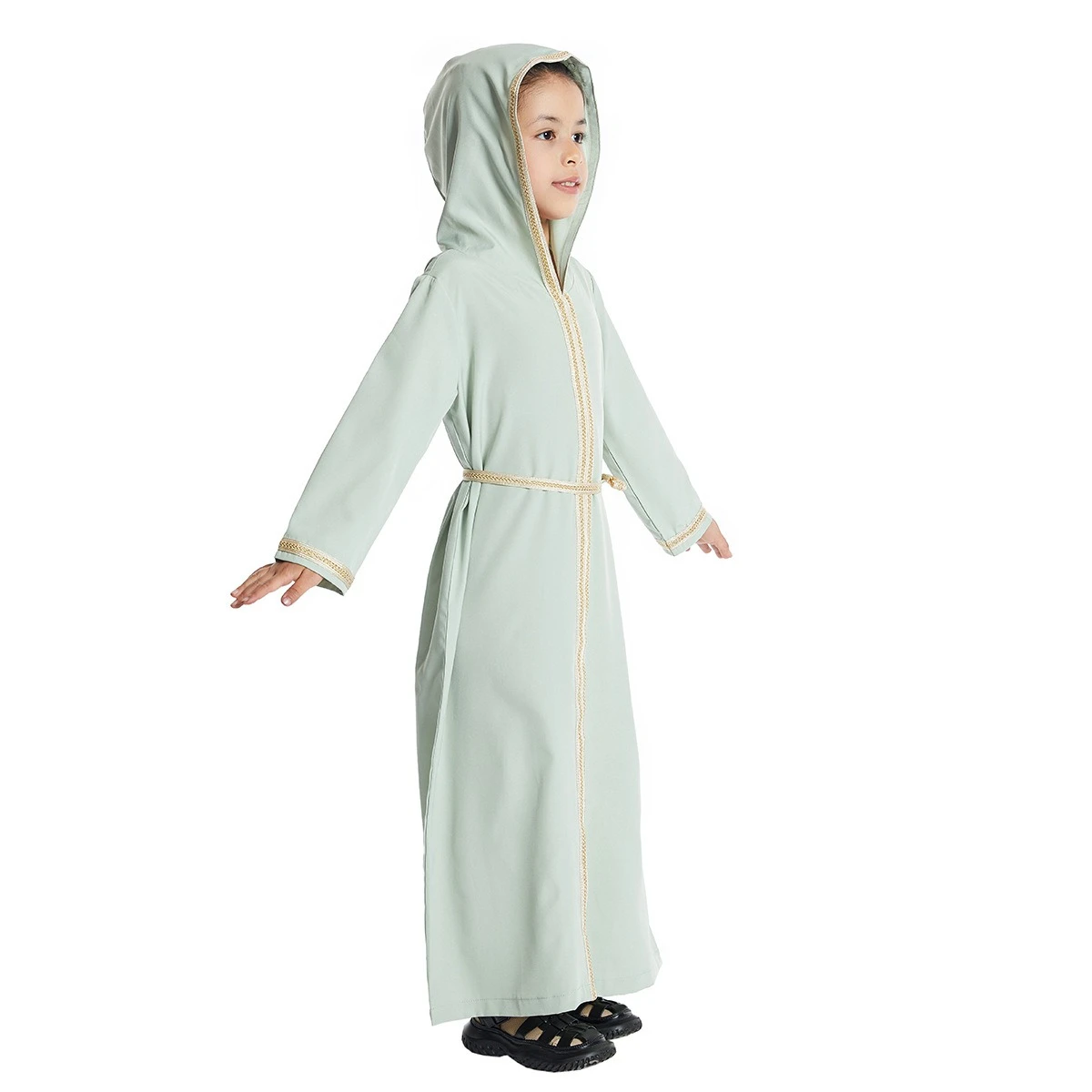 2024 NEWCustom size ramadan kids abayas girls muslim children full sleeve arab shoodie abaya dress