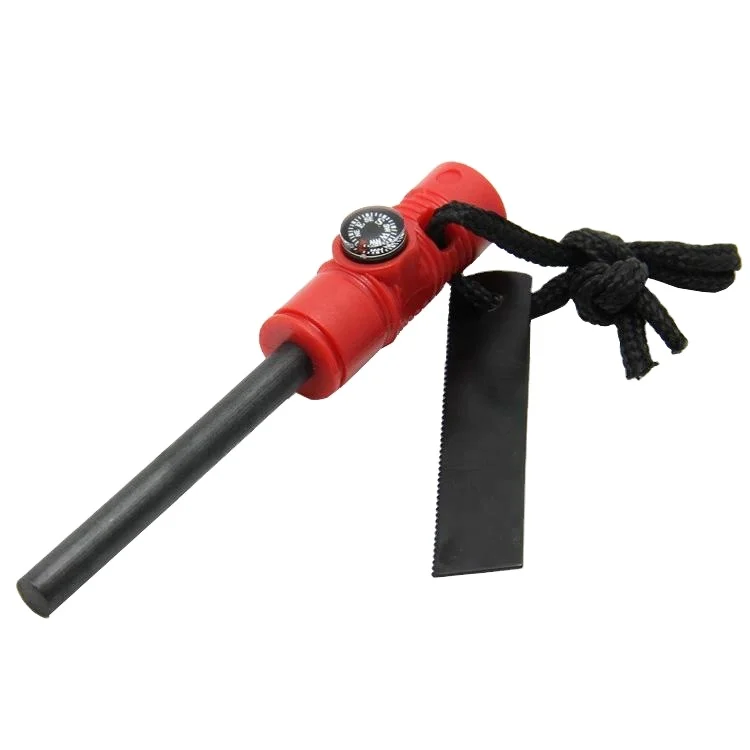3 in 1 Fire Starter Survival Flint Stone Camping Compass Hiking Whistle