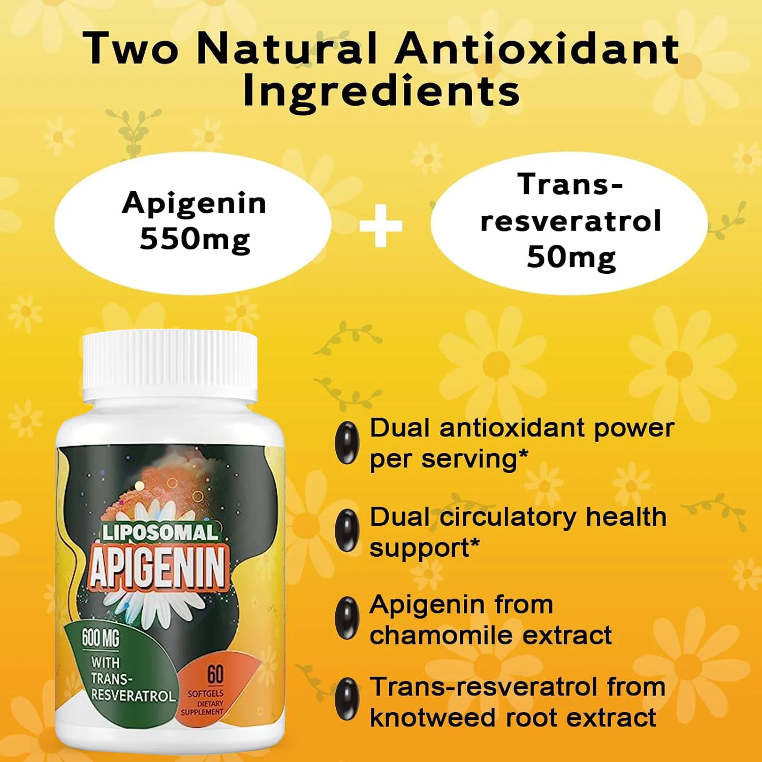 High Bioavailability Apigenina Softgel Capsules Liposomal Apigenin Supplements  Apigenin 550 mg Trans Tesveratrol 50 mg