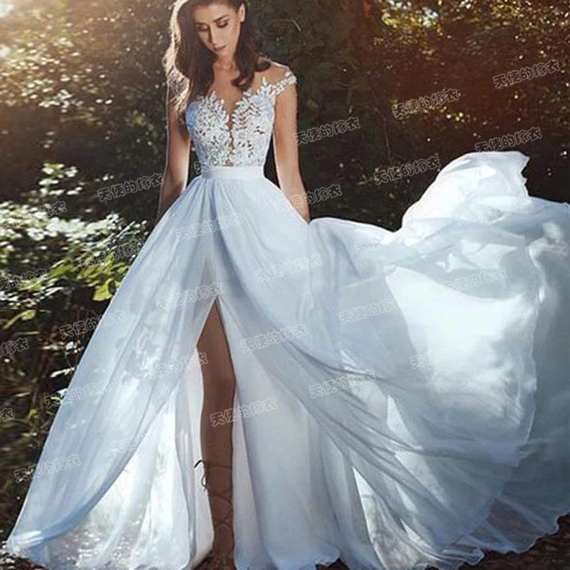 Женское Прозрачное платье с V-образным вырезом, летнее пляжное свадебное платье