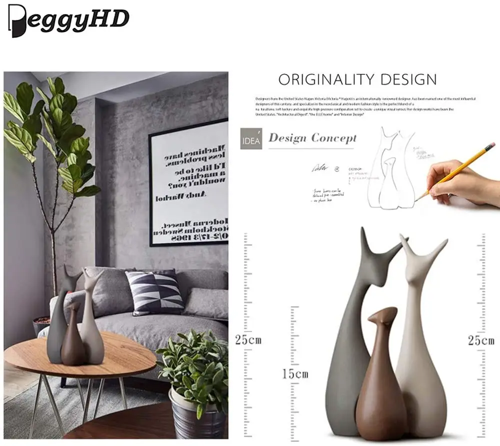 Ceramic Deer Figurine Ceramic Animals Family Figurines Abstract Sculpture Statue Home Craft Ornament Decorative Gift 3pcs/Set