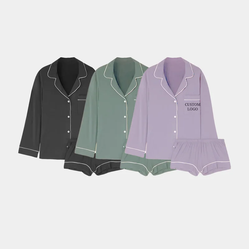 Summer Woman Pajama Sets Modal Piping Shirts Shorts Sleeve LENZING Lounge Shorts Custom Two Piece Set Pjs Lady Casual