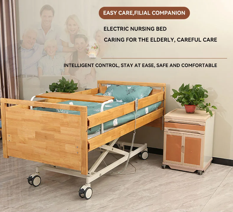 High Quality Multifunctional Solid Wood Electric Home Care Nursing Bed Aged Care Bed With Remote Control