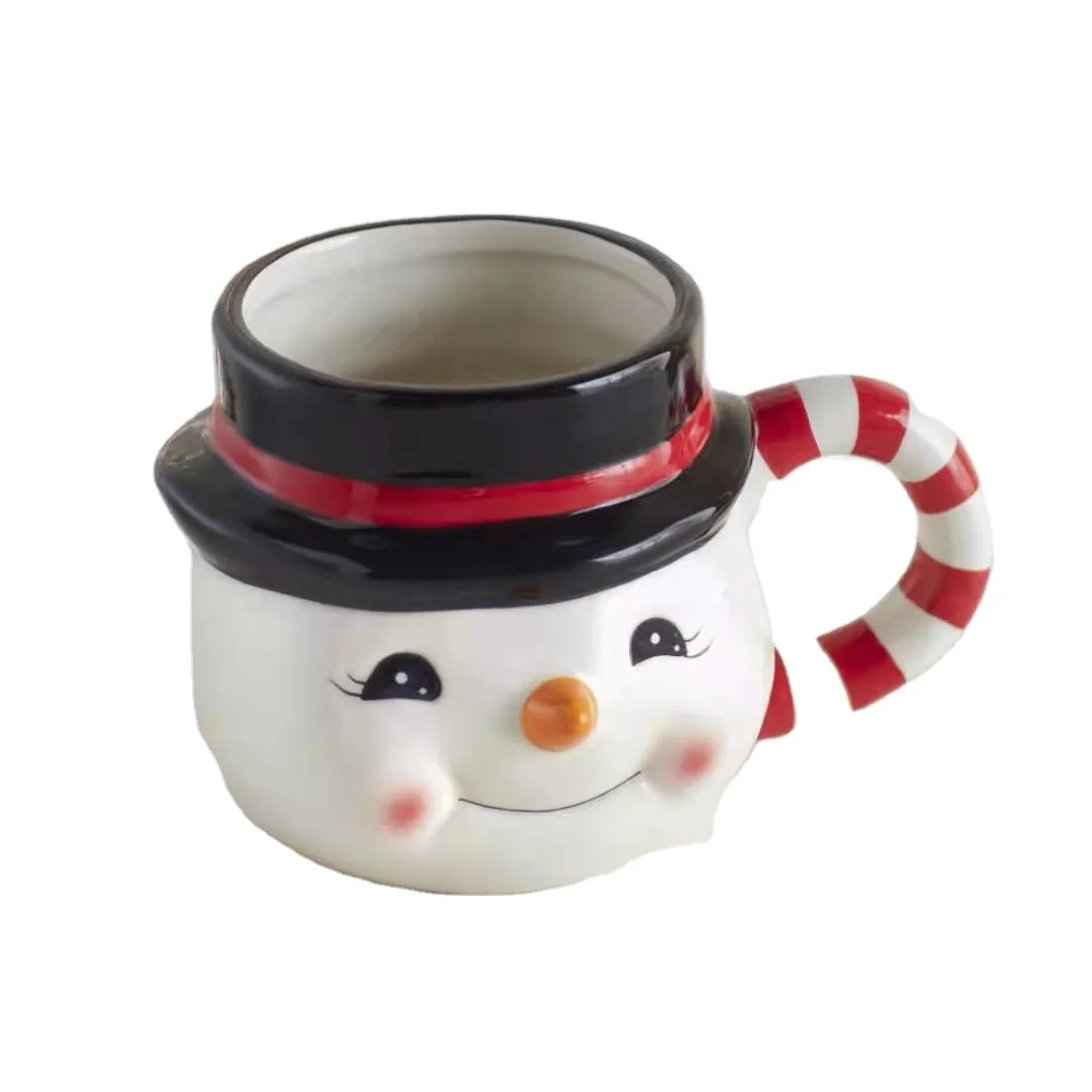Wholesale Mug Set Christmas Gift Handpainted Snowman Santa Reindeer Design Ceramic Coffee Christmas Mug