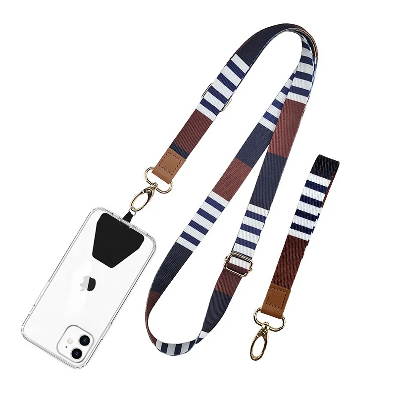 Wholesale adjustable sublimation mobile phone necklace shoulder crossbody wrist lanyard straps with phone patch for phone case