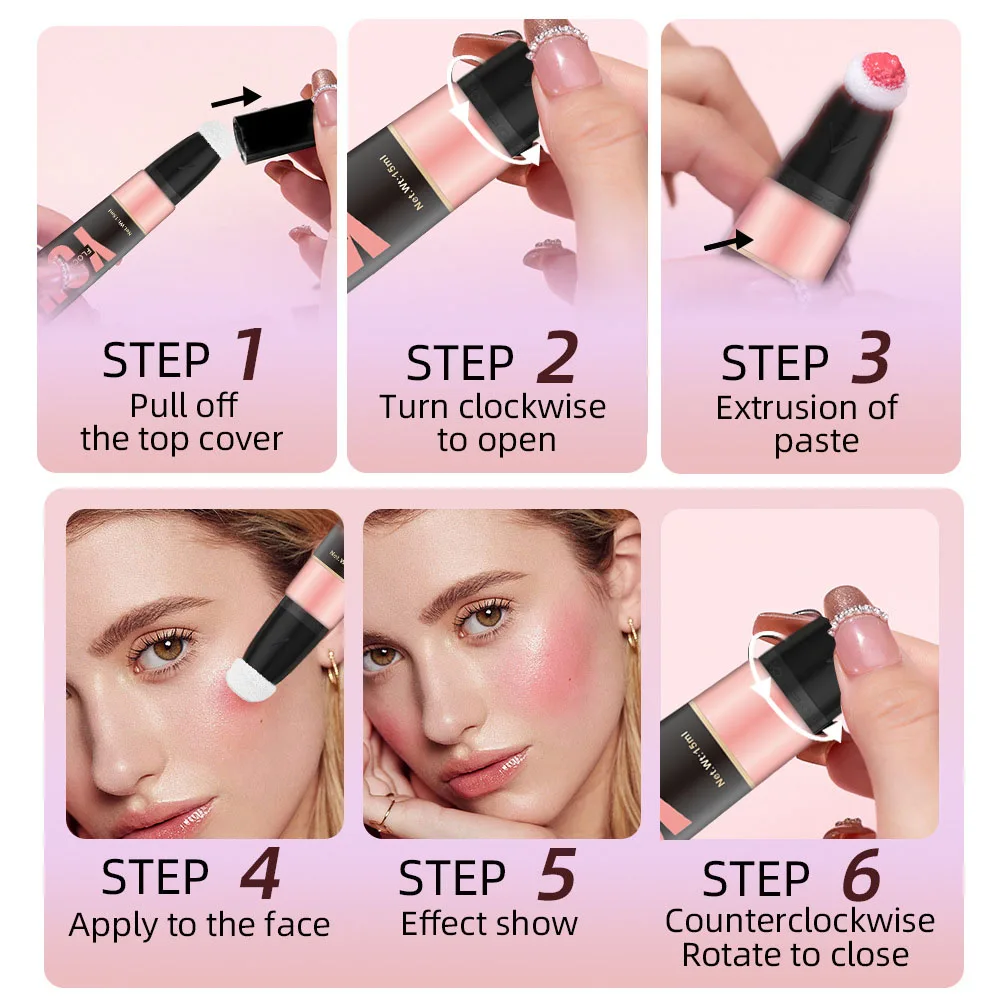 Wholesale Sponge Head Blush Liquid Highlighter Contour Bronzer Vegan OEM Cheek Suqeeze Tube sheglam Blush Cream liquid makeup