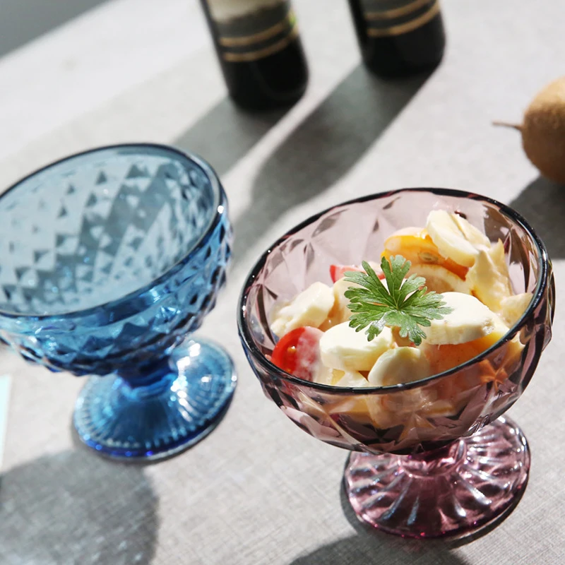 Premium Vintage Embossed Yogurt Salad Dessert Ice Cream  Fruit Bowl Glasses Cups