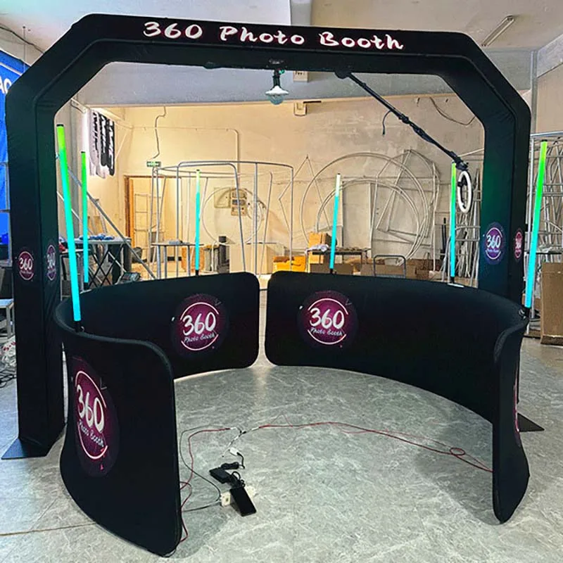 2024 Hot Sale Wedding Party Used Overhead 360 Photo Booth Enclosure Backdrop With Led Fill Light Sky Top Spinner 360 Photo Booth
