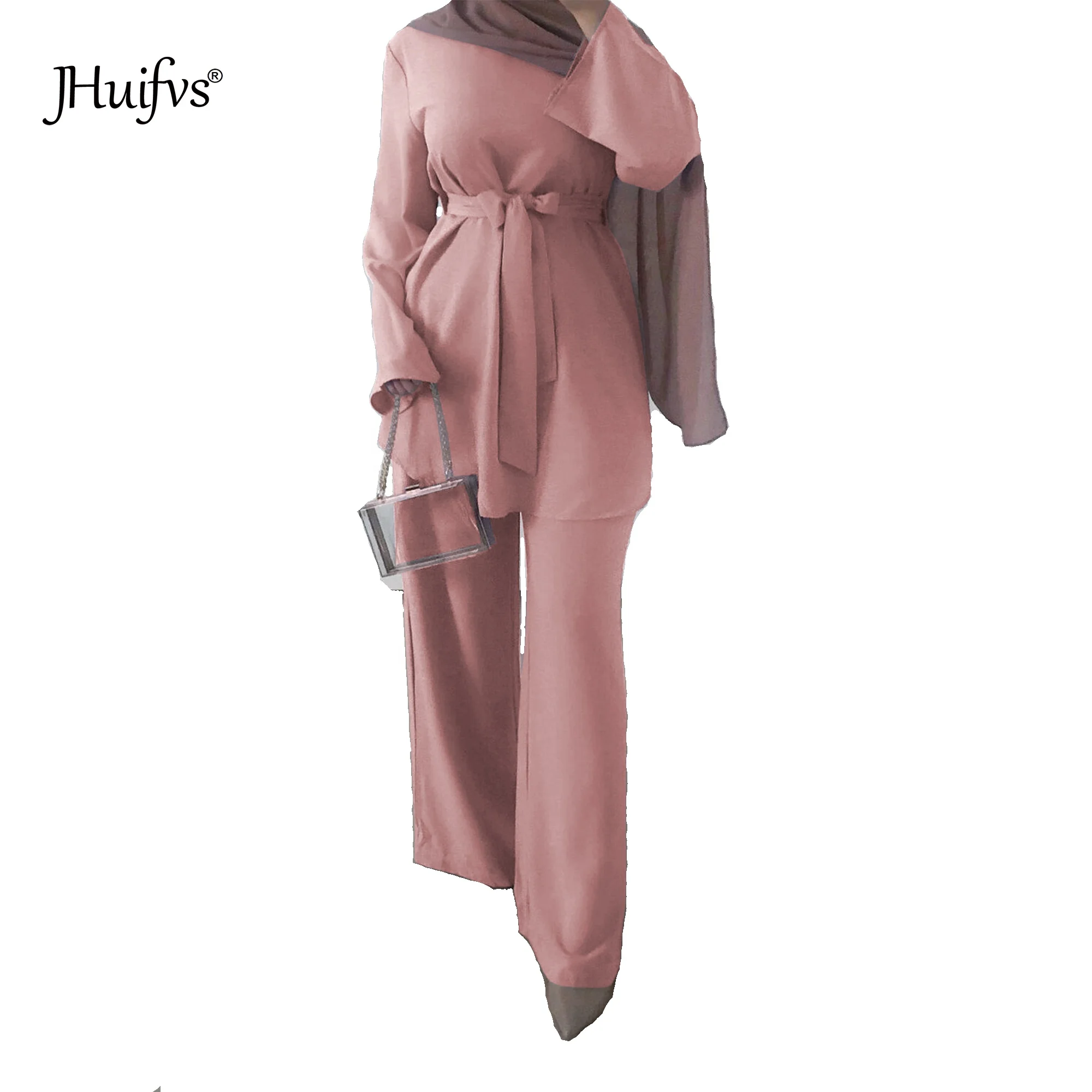 Мусульманский костюм из двух частей Abaya Дубай хиджаб платье Caftan Arabes Mujer пояс кафтан Турецкая мусульманская одежда для женщин