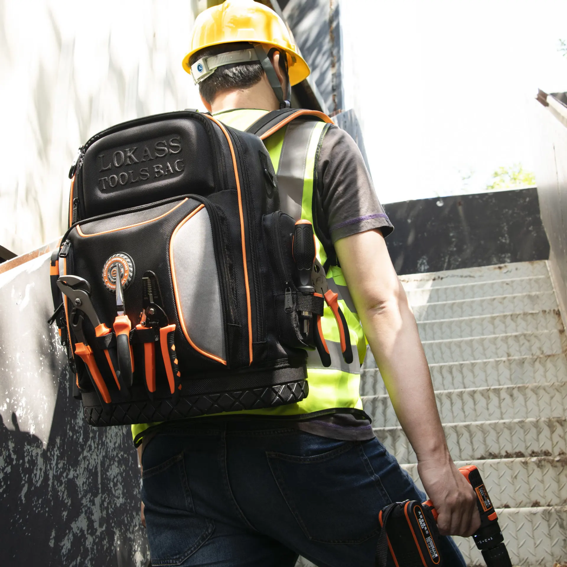 Heavy Duty Back Pack 1680D Tool Kit Storage Bag Tote Electrician Tool Bag Backpack with Combination Lock