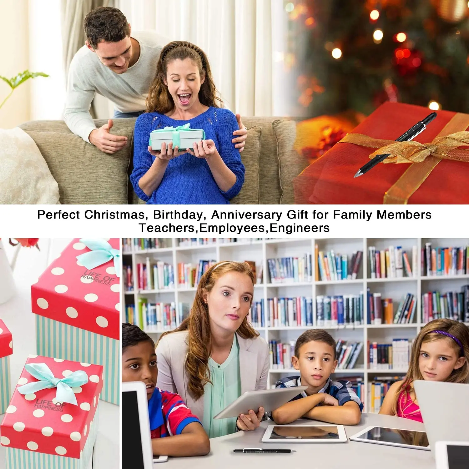 6 in 1 Screwdriver Tool Pen - Mini Multifunction Pen with Stylus, Flat and Phillips Screwdriver Bit, Bubble Level and inch cm Ru