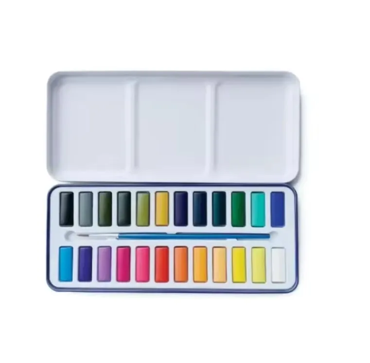 24 Color Professional Non-Toxic Solid Water Acrylic Paint Set with Paint Brush for Artists