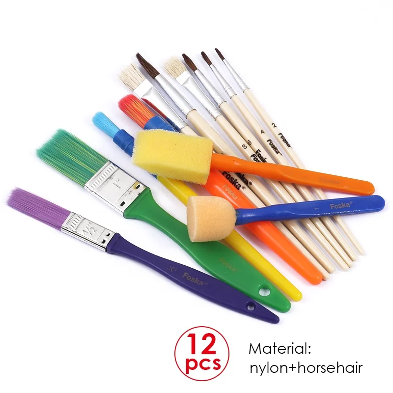 Foska Professional Practical Convenient Personalized Durable 12 Pcs Artist Painting Brush Set For Drawing Oil Acrylic Painting
