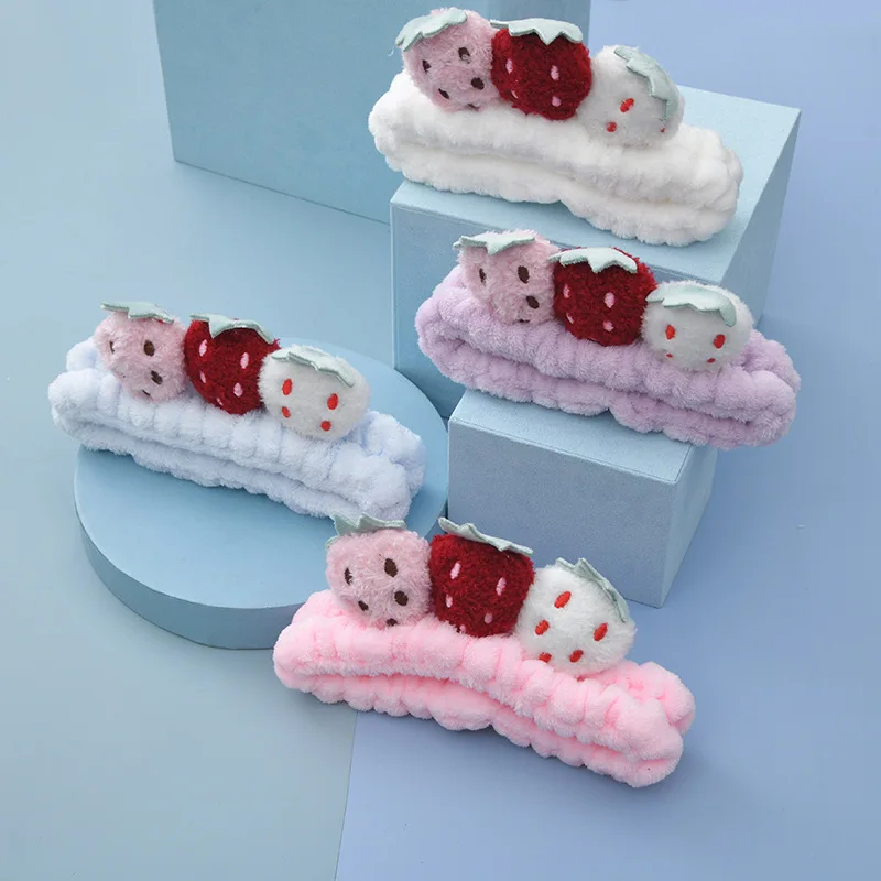 Cheap Wholesale Premium Facial Makeup Beauty Spa Hairband Women Soft Coral Fleece Strawberry Headband