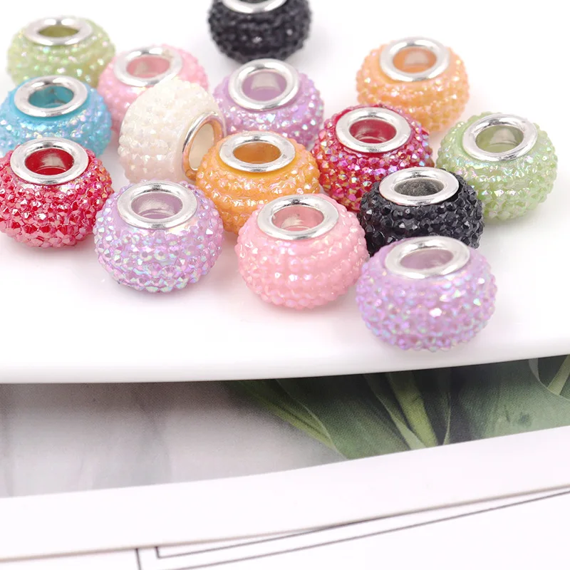 14*9mm Resin Crystal Rondelle Charms Loose Beads 5mm Big Large Hole European Spacer Beads Plastic Beads for DIY Jewelry Making