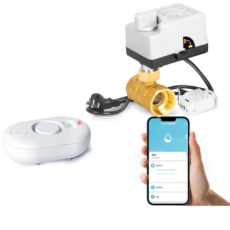 DN40 smart WiFi flood detection electric ball valve mobile phone remote alarm shut-off valve for pipeline system
