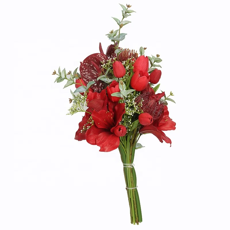 Red Simulation Flower 66cm Amaryllis Orchid Tulip Flamingos Artificial  Wedding Bouquet