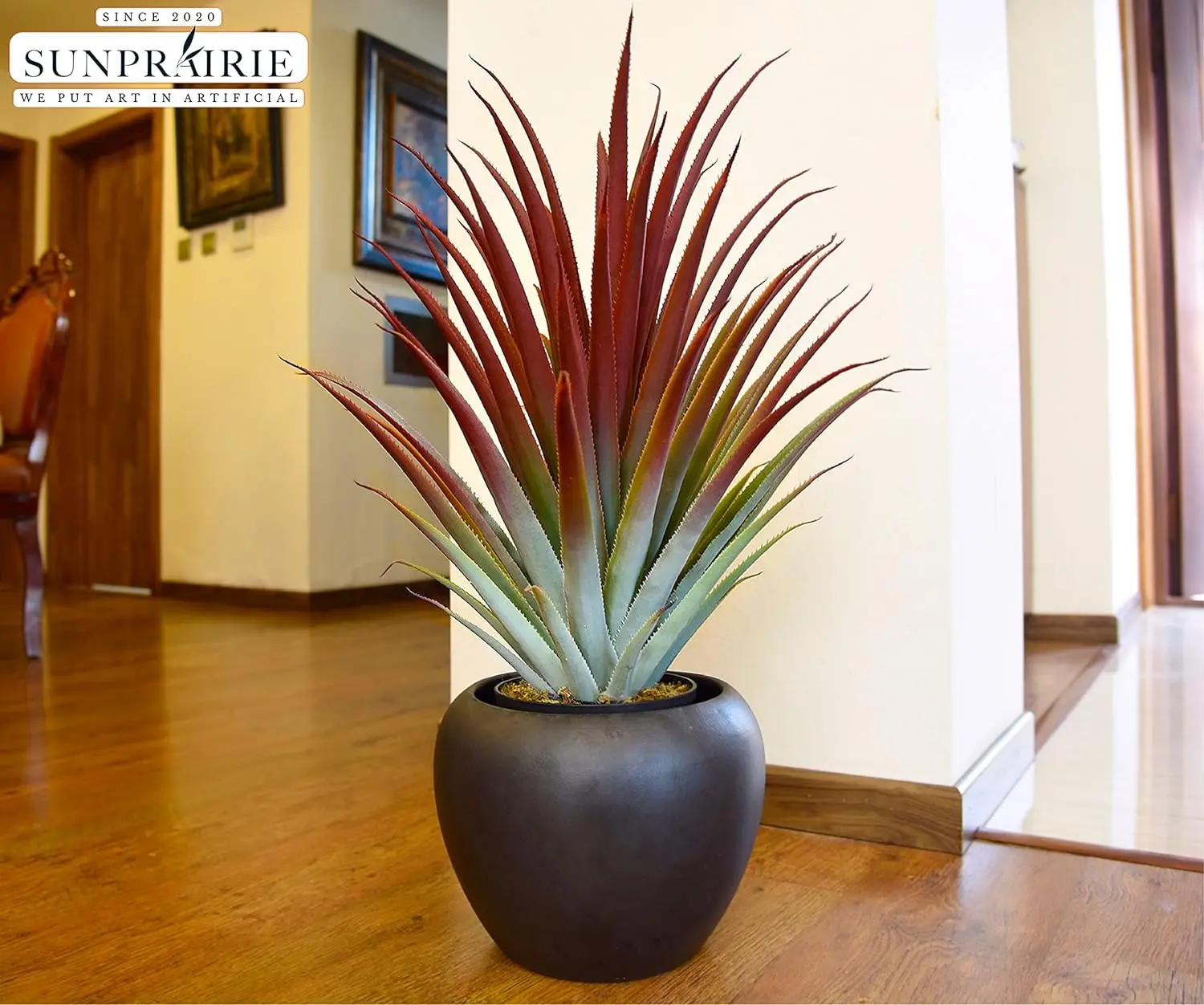 Factory Cheap Price 66CM 26 Inches Tall 61 Leaves Realistic Big Red Artificial Aloe Vera Plant Faux Agave With Matte Black Pot