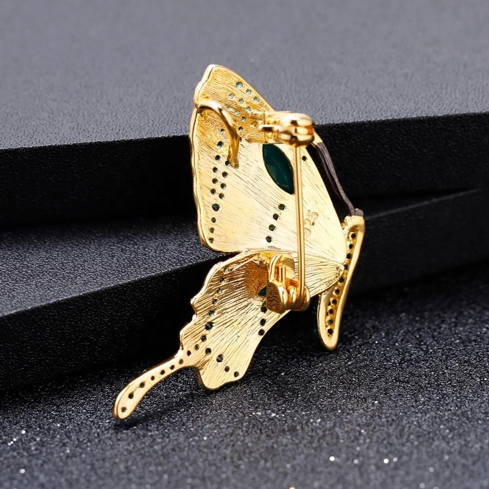 Abiding Natural Blue Sapphire 925 Sterling Silver Multiple Usages Jewellery Handmade Butterfly Pendant Gold Plated Brooch