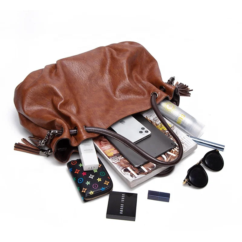 New Fashion Large Capacity Tassel Style Soft Leather Lady Shoulder Bag Women Handbags