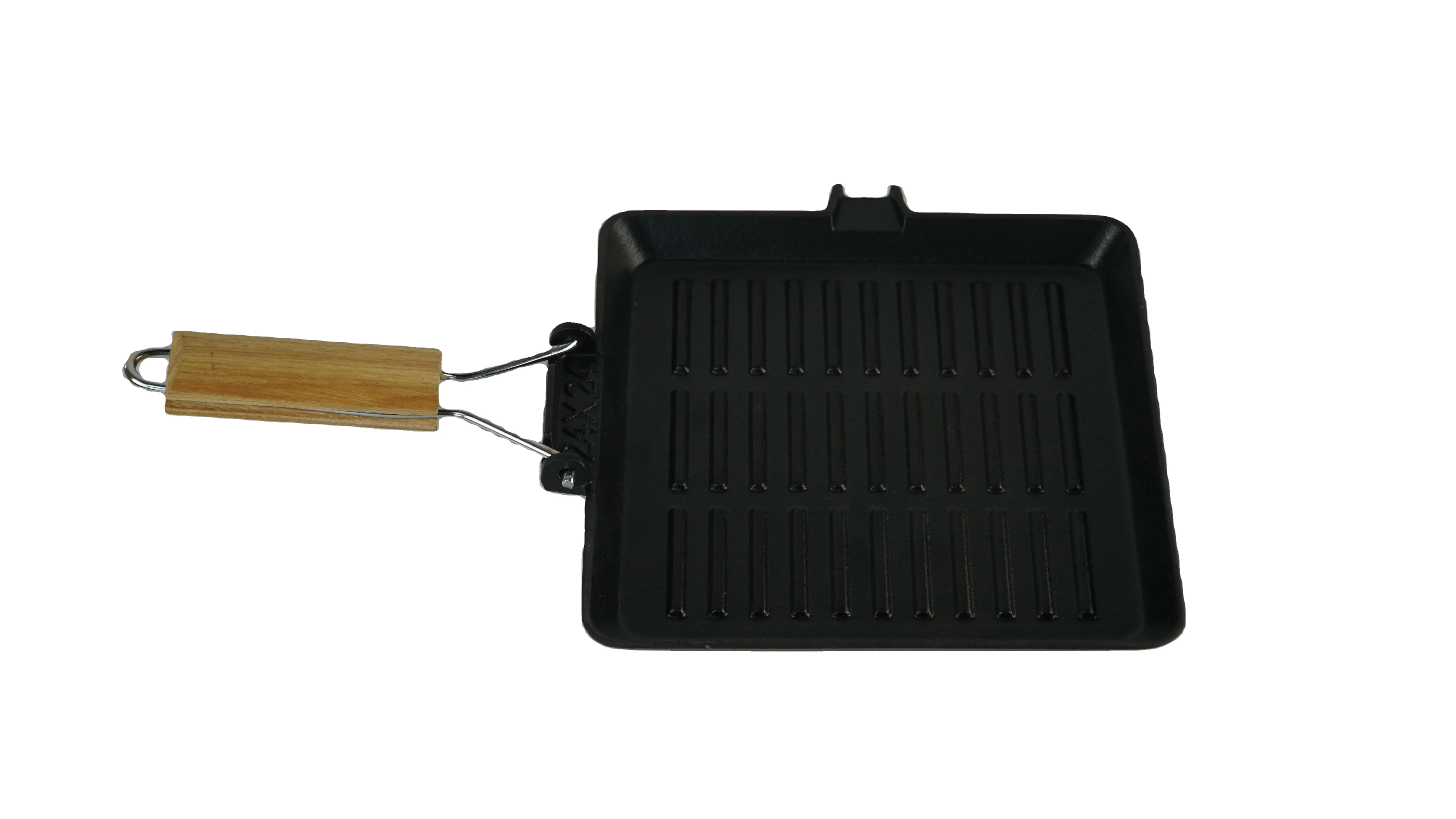 Pre-seasoned Cast Iron Grill Pan with Folding Wooden Handle Nonstick Cookware