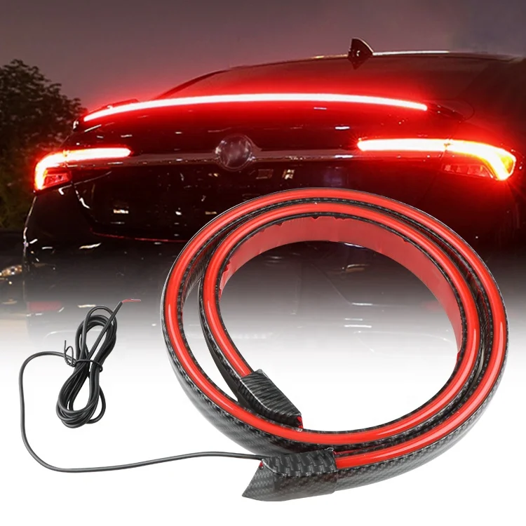 OEM 130cm Carbon Fiber Led Spoiler Lights Universal Auto Driving Brake Turn Signal Rear Tail Lights Car Rear Spoiler LED Stripe