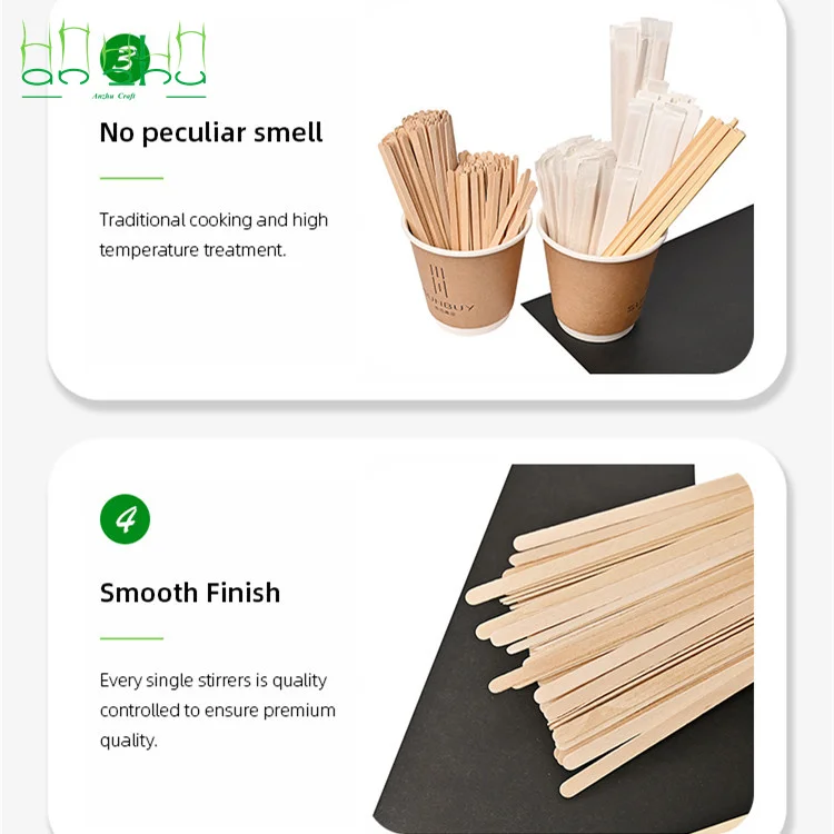 Wooden Coffee Stirring Tea Stick with Custom Flat Bamboo Eco-friendly Disposable Stirrers