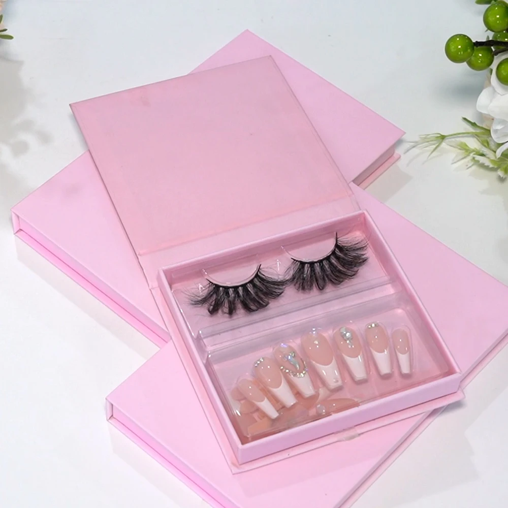 2024 Wholesale Eyelash False Fake Mink Lashes and Press on Nail Set with Custom Packaging