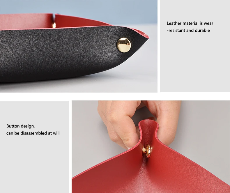 Coin Caddy Leather Storage Box Leather Tray Leather Jewelry Basket Box