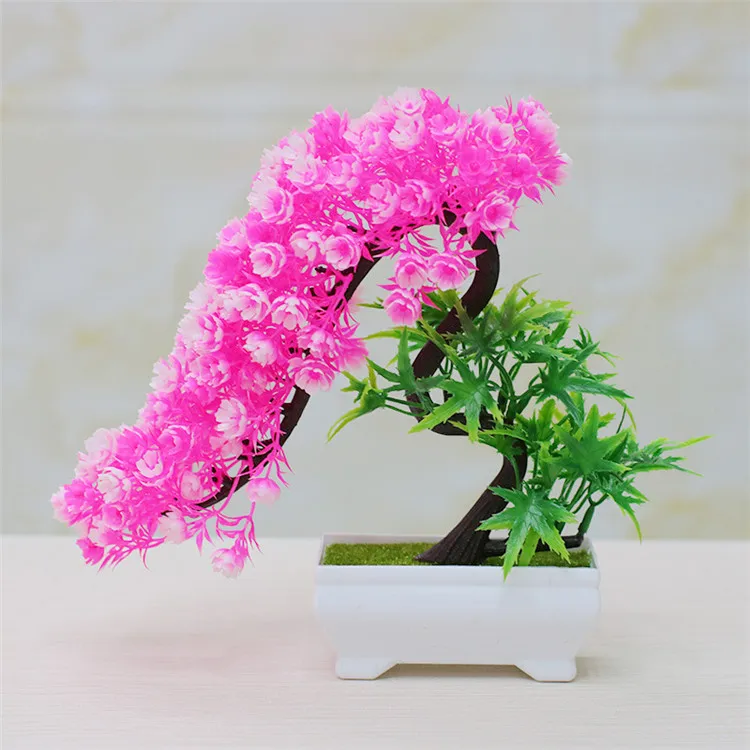 Artificial Bonsai Pine Tree With Flower Decor For Home Office Table Decoration Potted Desktop Ornament Indoor Bonsai Display