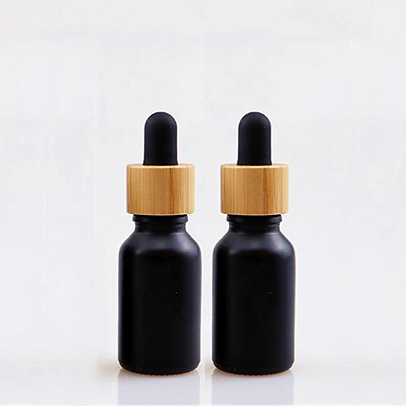 10ml 20ml 30ml 50ml 100ml Matte Black Serum Glass Dropper Bottle With Bamboo Lid For Essential Beard Oil