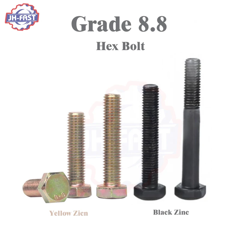 Fasteners imperial din933 hex bolts grade 4.8 5 8 8.8 10.9 12.9 Carbon steel high strength black galvanized m12 hex bolt and nut
