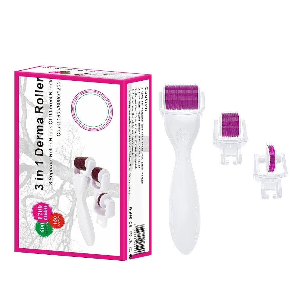 Titanium 3 in 1 derma roller kits with replaceable microneedling face roller head for skin rejuvenation derma rolling system