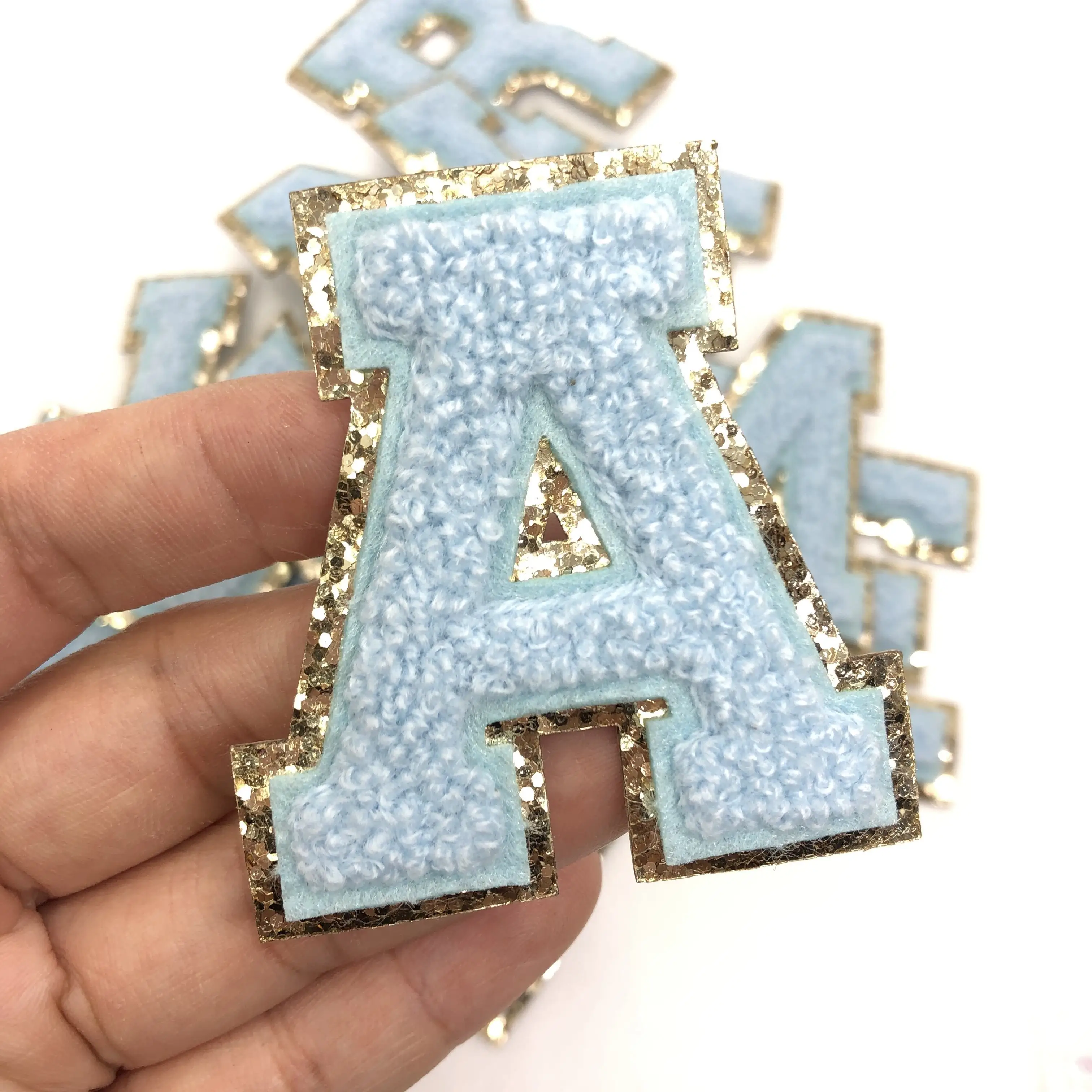 Hot Sale Colorful Glitter Letter Chenille high quality puff patches for hoodies, hats, shoes, bags DIY