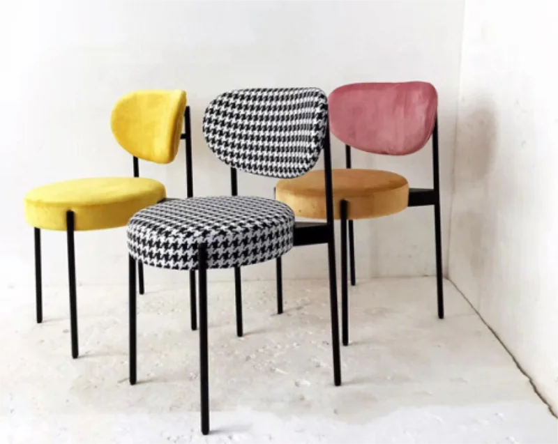 Modern simple metal frame dining chair designer round cushion leisure chair hotel restaurant furniture