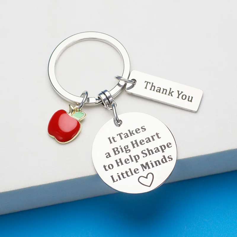 Teachers Day Gift Red Apple Heart Charm Keychain Women Men Teachers Keyring Graduation Christmas Teachers Gift Key Chain