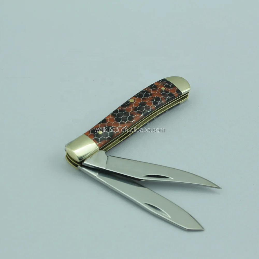 Wholesale Leopard Print Acrylic Handle Double Blades Folding Camping Survival Pocket Knife