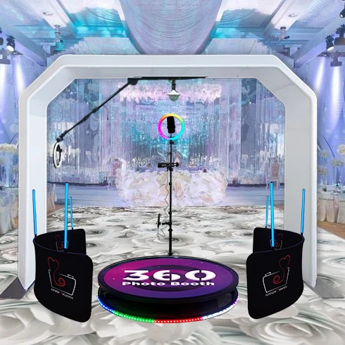 Automatic Rotating 3D Overhead 360 Photo Booth Top Automatic Spinner Photo Booth Selfie Video Machine Camera with Led Fill Light