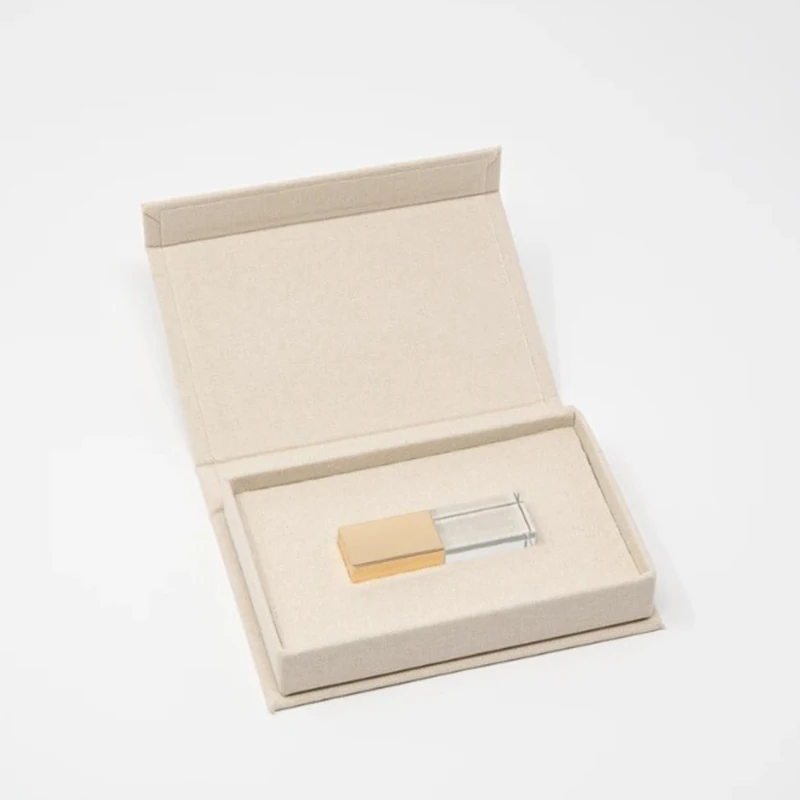 Custom Luxury Linen USB BOX Special Paper Fabric Gift package Boxes for Crystal USB