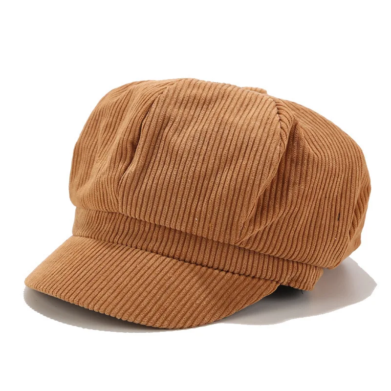 Fashion Girl Corduroy Gray Fashion Women Custom Newsboy Baker Boy Cap