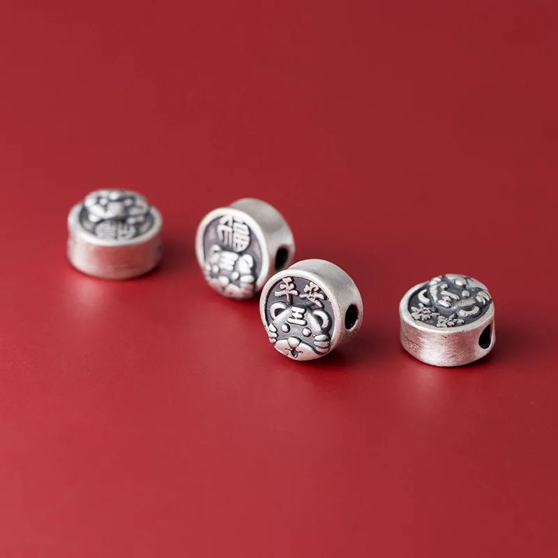 3D tiger scattered beads 999 Sterling Silver retro lovely animal beads DIY jewelry accessories wholesale